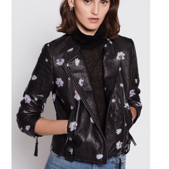NWT Size L Joie Thisbe Floral Leather Black Jacket - Picture 2 of 8